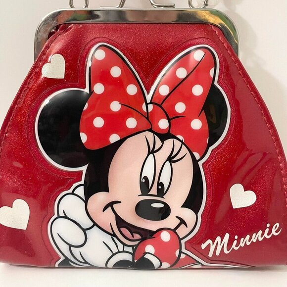 Disney Parks Minnie Mouse Purse Beaded Handle Heart Polka Dots Flaws - Picture 2 of 16